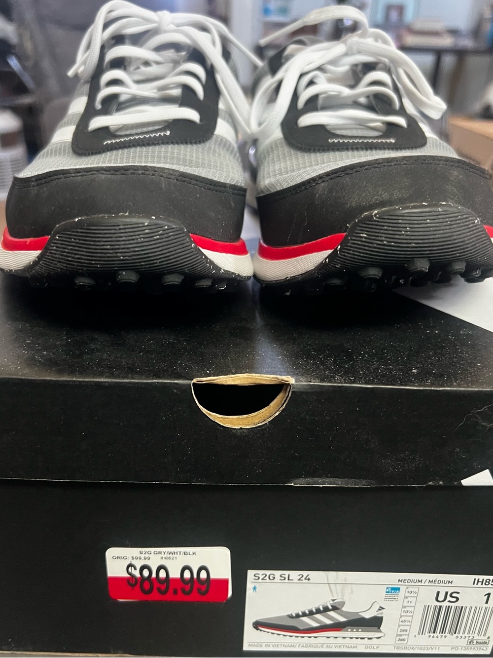 adidas Men’s Golf Shoes S2G SL Black Gray White with Red Accent